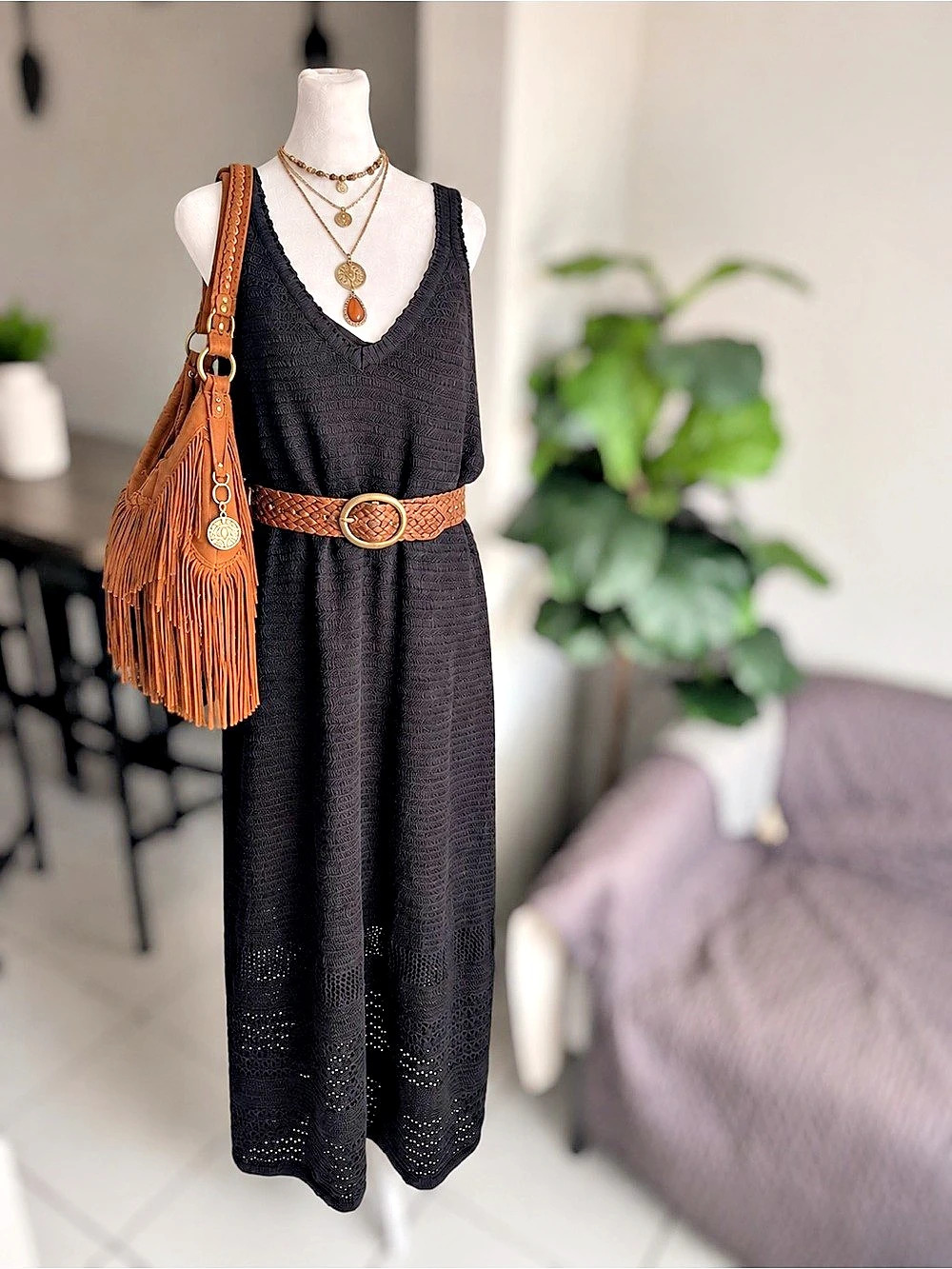 Scoop XXXL (22) Crochet Knit Sleeveless Maxi Dress Boho Openwork